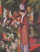 August Macke Walk in flowers oil on canvas
